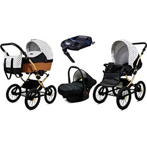 Babylux Poussette Bébé 4en1 Avec Siège Auto Pour Tout-Petits – Poussette Bébé Pour Nouveau-Né Et Tout-Petit –– Landau Bébé Nouveau-Né – Base de ISOFIX – Max 15 Kg – Black Dots Gold Frame - Publicité