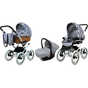 Babylux Poussette Bébé 3en1 Avec Siège Auto Pour Tout-Petits – Poussette Bébé Pour Nouveau-Né Et Tout-Petit –– Landau Bébé Nouveau-Né – 59x105x125cm – Max 15kg – Silver Hearts White Frame - Publicité