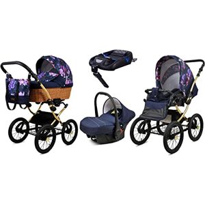 Babylux Poussette Bébé 4en1 Avec Siège Auto Pour Tout-Petits – Poussette Bébé Pour Nouveau-Né Et Tout-Petit –– Landau Bébé Nouveau-Né – Base de ISOFIX – Max 15kg – Royal Magnolia Gold Frame - Publicité