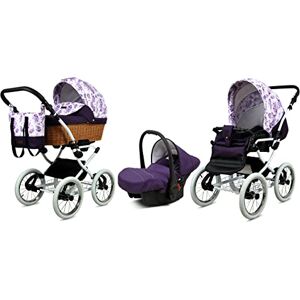 Babylux Poussette Bébé 3en1 Avec Siège Auto Pour Tout-Petits – Poussette Bébé Pour Nouveau-Né Et Tout-Petit –– Landau Bébé Nouveau-Né – 59x105x125cm – Max 15kg – Lilac Flowers White Frame - Publicité