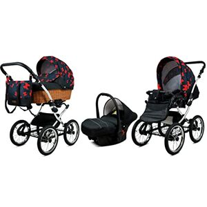 Babylux Poussette Bébé 3en1 Avec Siège Auto Pour Tout-Petits – Poussette Bébé Pour Nouveau-Né Et Tout-Petit –– Landau Bébé Nouveau-Né – 59x105x125cm – Max 15kg – Red Bow Silver Frame - Publicité