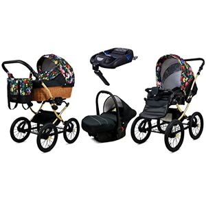 Babylux Poussette Bébé 4en1 Avec Siège Auto Pour Tout-Petits – Poussette Bébé Pour Nouveau-Né Et Tout-Petit –– Landau Bébé Nouveau-Né – Base de ISOFIX – Max 15kg – Garden Flowers Gold Frame - Publicité