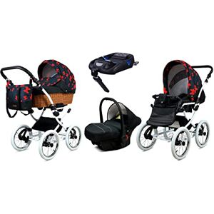 Babylux Poussette Bébé 4en1 Avec Siège Auto Pour Tout-Petits – Poussette Bébé Pour Nouveau-Né Et Tout-Petit –– Landau Bébé Nouveau-Né – Base de ISOFIX – Max 15 Kg – Red Bow White Frame - Publicité