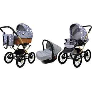 Babylux Poussette Bébé 3en1 Avec Siège Auto Pour Tout-Petits – Poussette Bébé Pour Nouveau-Né Et Tout-Petit –– Landau Bébé Nouveau-Né – 59x105x125cm – Max 15kg – Silver Hearts Gold Frame - Publicité