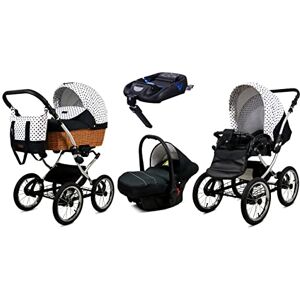 Babylux Poussette Bébé 4en1 Avec Siège Auto Pour Tout-Petits – Poussette Bébé Pour Nouveau-Né Et Tout-Petit –– Landau Bébé Nouveau-Né – Base de ISOFIX – Max 15 Kg – Black Dots Silver Frame - Publicité