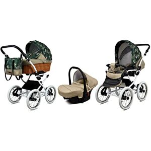 Babylux Poussette Bébé 3en1 Avec Siège Auto Pour Tout-Petits – Poussette Bébé Pour Nouveau-Né Et Tout-Petit –– Landau Bébé Nouveau-Né – 59x105x125cm – Max 15kg – Fern Leaf White Frame - Publicité