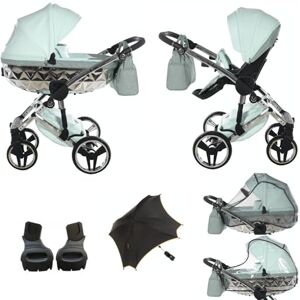 Junama Original  Diamond Hand Craft Glitter Systèmes modulaires Poussette combinée 2 en 1 3 en 1 + accessoires originaux Exclusive Prams (2 en 1 + adaptateurs, 04 menthe) - Publicité