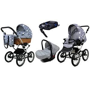 Babylux Poussette Bébé 4en1 Avec Siège Auto Pour Tout-Petits – Poussette Bébé Pour Nouveau-Né Et Tout-Petit –– Landau Bébé Nouveau-Né – Base de ISOFIX – Max 15kg – Silver Hearts Silver Frame - Publicité