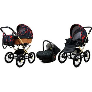 Babylux Poussette Bébé 3en1 Avec Siège Auto Pour Tout-Petits – Poussette Bébé Pour Nouveau-Né Et Tout-Petit –– Landau Bébé Nouveau-Né – 59x105x125cm – Max 15kg – Red Bow Gold Frame - Publicité