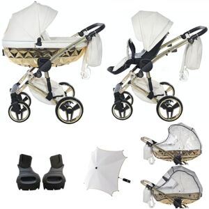 Junama Original  Diamond Hand Craft Fero Systèmes modulaires Poussette combinée 2 en 1 3 en 1 + accessoires originaux Exclusive Prams (01 blanc, 2 en 1 avec adaptateurs) - Publicité