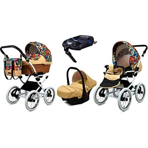 Babylux Poussette Bébé 4en1 Avec Siège Auto Pour Tout-Petits – Poussette Bébé Pour Nouveau-Né Et Tout-Petit –– Landau Bébé Nouveau-Né – Base de ISOFIX – Max 15kg – Jungle Flowers White Frame - Publicité