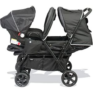 Bambisol Poussette Double 2-en-1 pour Jumeaux dès la Naissance   Cosy Siège Auto i Size Gr0+ Inclus, Pliable avec Habillage Pluie et Grand Panier   Noir et Gris Chiné - Publicité