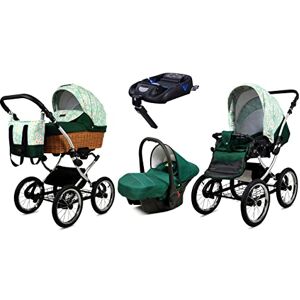 Babylux Poussette Bébé 4en1 Avec Siège Auto Pour Tout-Petits – Poussette Bébé Pour Nouveau-Né Et Tout-Petit –– Landau Bébé Nouveau-Né – Base de ISOFIX – Max 15 Kg – Green Daisy Silver Frame - Publicité