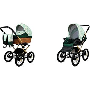 Babylux Poussette ALU 2en1 Pour Tout-Petits Poussettes Et Landaus Poussette Pour Nouveau-Né Et Tout-Petit Landau Pour Nouveau-Né 59x105x125cm Max 15kg Green Daisy Gold Frame - Publicité