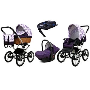 Babylux Poussette Bébé 4en1 Avec Siège Auto Pour Tout-Petits – Poussette Bébé Pour Nouveau-Né Et Tout-Petit –– Landau Bébé Nouveau-Né – Base de ISOFIX – Max 15kg – Lilac Flowers Silver Frame - Publicité