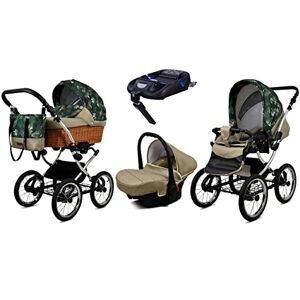 Babylux Poussette Bébé 4en1 Avec Siège Auto Pour Tout-Petits – Poussette Bébé Pour Nouveau-Né Et Tout-Petit –– Landau Bébé Nouveau-Né – Base de ISOFIX – Max 15 Kg – Fern Leaf Silver Frame - Publicité