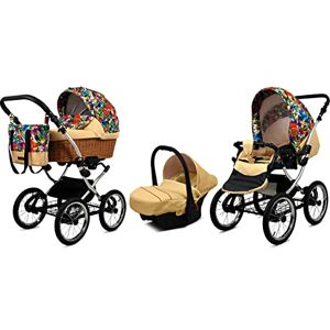 Babylux Poussette Bébé 3en1 Avec Siège Auto Pour Tout-Petits – Poussette Bébé Pour Nouveau-Né Et Tout-Petit –– Landau Bébé Nouveau-Né – 59x105x125cm – Max 15kg – Jungle Flowers Silver Frame - Publicité