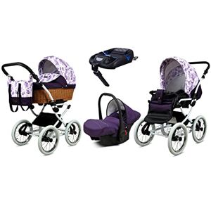 Babylux Poussette Bébé 4en1 Avec Siège Auto Pour Tout-Petits – Poussette Bébé Pour Nouveau-Né Et Tout-Petit –– Landau Bébé Nouveau-Né – Base de ISOFIX – Max 15kg – Lilac Flowers White Frame - Publicité