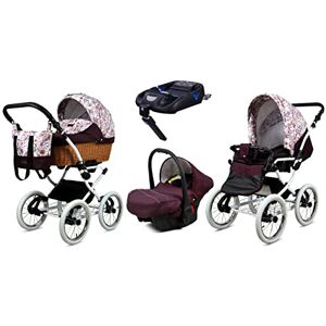 Babylux Poussette Bébé 4en1 Avec Siège Auto Pour Tout-Petits – Poussette Bébé Pour Nouveau-Né Et Tout-Petit –– Landau Bébé Nouveau-Né – Base de ISOFIX – Max 15kg – Maroon Flowers White Frame - Publicité