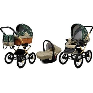 Babylux Poussette Bébé 3en1 Avec Siège Auto Pour Tout-Petits – Poussette Bébé Pour Nouveau-Né Et Tout-Petit –– Landau Bébé Nouveau-Né – 59x105x125cm – Max 15kg – Fern Leaf Gold Frame - Publicité