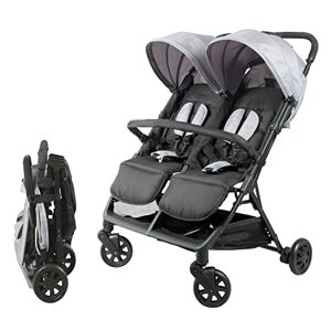 Bambisol Poussette Double Côte à Côte   Idéale pour Jumeaux dès Naissance avec Pliage Ultra-Compact   Coloris Noir et Gris - Publicité