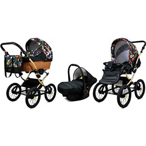 Babylux Poussette Bébé 3en1 Avec Siège Auto Pour Tout-Petits – Poussette Bébé Pour Nouveau-Né Et Tout-Petit –– Landau Bébé Nouveau-Né – 59x105x125cm – Max 15kg – Garden Flowers Gold Frame - Publicité