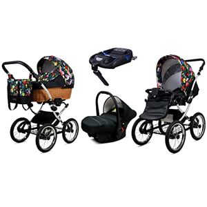 Babylux Poussette Bébé 4en1 Avec Siège Auto Pour Tout-Petits – Poussette Bébé Pour Nouveau-Né Et Tout-Petit –– Landau Bébé Nouveau-Né – Base de ISOFIX – Max 15kg – Garden Flowers Silver Frame - Publicité