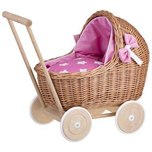 e-wicker24 Alles aus Weide e-wicker24 Landau-Poussette pour poupée en Osier,poignée et Roues en Bois avec Tissu de Couleur Blanche et Rose, Jeux Enfants (Pink) - Publicité