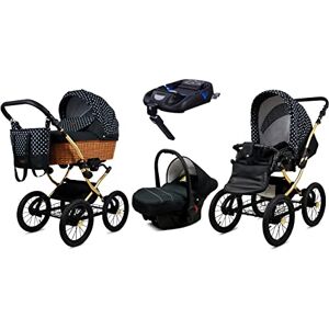 Babylux Poussette Bébé 4en1 Avec Siège Auto Pour Tout-Petits – Poussette Bébé Pour Nouveau-Né Et Tout-Petit –– Landau Bébé Nouveau-Né – Base de ISOFIX – Max 15 Kg – White Dots Gold Frame - Publicité