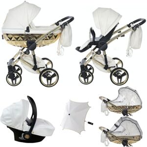 Junama Original  Diamond Hand Craft Fero Systèmes modulaires Poussette combinée 2 en 1 3 en 1 + accessoires originaux Exclusive Prams (01 blanc, 3 en 1 avec un siège de voiture) - Publicité