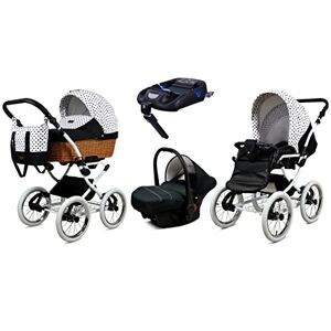 Babylux Poussette Bébé 4en1 Avec Siège Auto Pour Tout-Petits – Poussette Bébé Pour Nouveau-Né Et Tout-Petit –– Landau Bébé Nouveau-Né – Base de ISOFIX – Max 15 Kg – Black Dots White Frame - Publicité