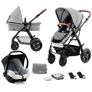 KINDERKRAFT MOOV Poussette 3 en 1, Poussette Canne, Trio, Poussette Bebe, Landau Bébé, Avec Siège Auto, Accessoires, Adaptateurs Universels, Nacelle, Grandes Roues, 25kg, Gris - Publicité