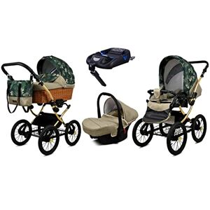 Babylux Poussette Bébé 4en1 Avec Siège Auto Pour Tout-Petits – Poussette Bébé Pour Nouveau-Né Et Tout-Petit –– Landau Bébé Nouveau-Né – Base de ISOFIX – Max 15 Kg – Fern Leaf Gold Frame - Publicité