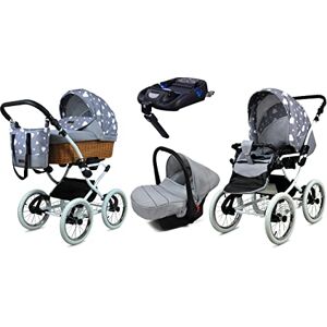 Babylux Poussette Bébé 4en1 Avec Siège Auto Pour Tout-Petits – Poussette Bébé Pour Nouveau-Né Et Tout-Petit –– Landau Bébé Nouveau-Né – Base de ISOFIX – Max 15kg – Silver Hearts White Frame - Publicité