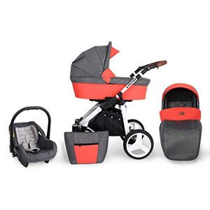 Kunert Poussette landau bébé 3 en 1 nacelle siège-auto bébé  ROTAX 3en1 pousette 3 in 1 (gris + orange + châssis en blanc, 3en1) - Publicité