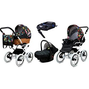 Babylux Poussette Bébé 4en1 Avec Siège Auto Pour Tout-Petits – Poussette Bébé Pour Nouveau-Né Et Tout-Petit –– Landau Bébé Nouveau-Né – Base de ISOFIX – Max 15kg – Garden Flowers White Frame - Publicité