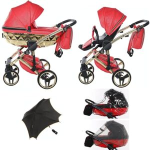 Junama Original  Diamond Hand Craft Fero Systèmes modulaires Poussette combinée 2 en 1 3 en 1 + accessoires originaux Exclusive Prams (02 rouge, 2 en 1) - Publicité