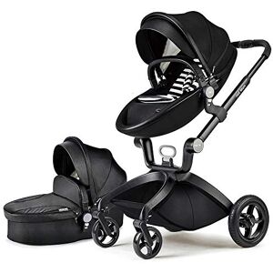 Hot Mom Landau haut de gamme avec attache poussette et baignoire bébé 2 en 1, Poussette combinée attaches réversibles en cuir PU Suspension roues PU 2023 nouveau design, F22 couleur Noir 2 en 1 - Publicité