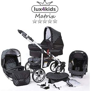 SaintBaby Poussette Combinée Trio landau 2en1 3en1 Isofix siège Auto X-Car by  noir & points blancs 2en1 sans siège bébé - Publicité