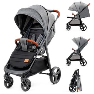 KINDERKRAFT GRANDE PLUS Poussette Canne dès la Naissance jusqu’à 22 kg, Pliage d'une seule main, Position allongée, Capote extensible, 4 Roues amorties, Gris - Publicité