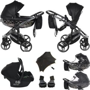 Junama Original  Diamond Hand Craft Systèmes modulaires Poussette combinée 2 en 1 3 en 1 + accessoires originaux Exclusive Prams (3 en 1, 04 noir) - Publicité