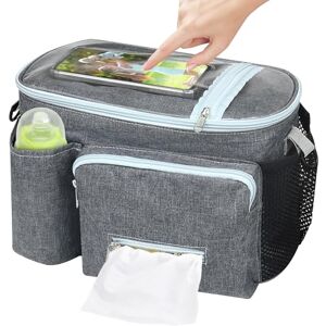 Lanfly Sac de rangement universel pour landau Grande capacité Avec porte-téléphone Porte-gobelets Bandoulière Étanche Sac à main Accessoires de landau - Publicité