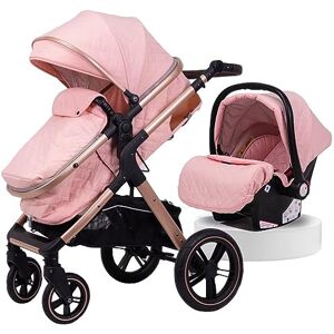 KITCISSL 3 en 1 Poussette de Bassinette Bébé de Luxe Bebe Prame, Pousette 25 Kilo de Landau Poupon Poussette avec Poussette de Pluie/Housse de Pied/Moustiquaire (Color : Roze) - Publicité