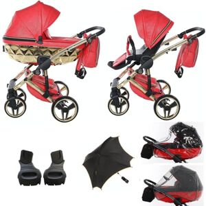 Junama Original  Diamond Hand Craft Fero Systèmes modulaires Poussette combinée 2 en 1 3 en 1 + accessoires originaux Exclusive Prams (02 rouge, 2 en 1 avec adaptateurs) - Publicité