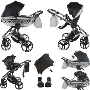 Junama Original  Diamond Hand Craft Glitter Systèmes modulaires Poussette combinée 2 en 1 3 en 1 + accessoires originaux Exclusive Prams (3 en 1, 03 noir argent) - Publicité