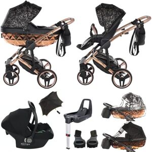 Junama Diamond Heart V3 Poussette bébé 2 en 1 3 en 1 4 en 1 Isofix + parapluie exclusif Landau (4 en 1, Noir-Cuivre 02) - Publicité