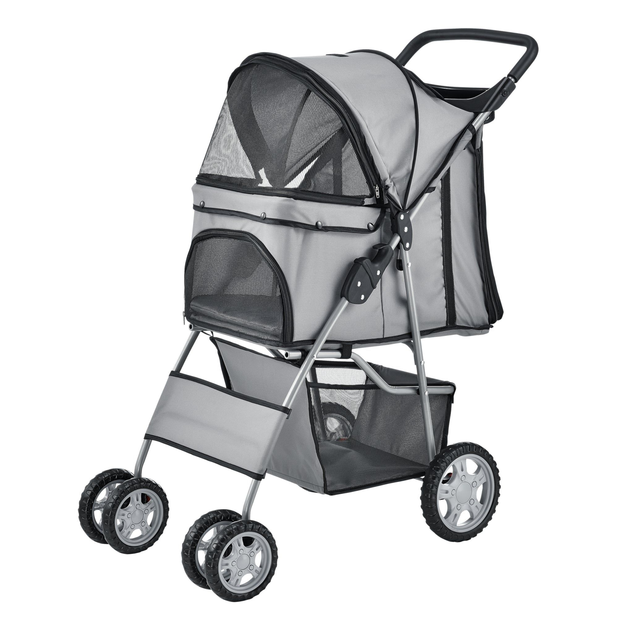 Poussette Pour Chien Pet Stroller Poussette Buggy Pour Chien Protège-Pluie À Pousser Roadster Comprenant Sac À Courses Gris Helloshop26 03_0003516