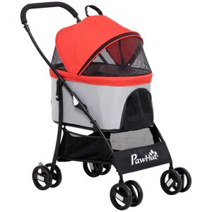 Pawhut Passeggino per Cani Pieghevole con Trasportino Rimovibile e Tettuccio, 82x49.5x98cm, Rosso