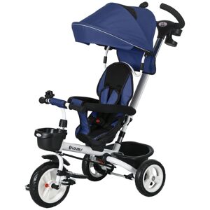 Homcom Triciclo Passeggino per Bambini con Maniglione, Parasole Regolabile e Cintura di Sicurezza, Blu Scuro