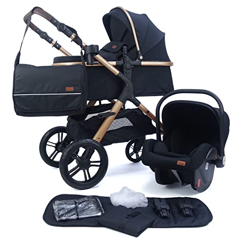 Pixini kinderwagen Nelio 3in1 (incl. autostoeltje, regenhoes, luiertas,...) (goud/zwart "12)